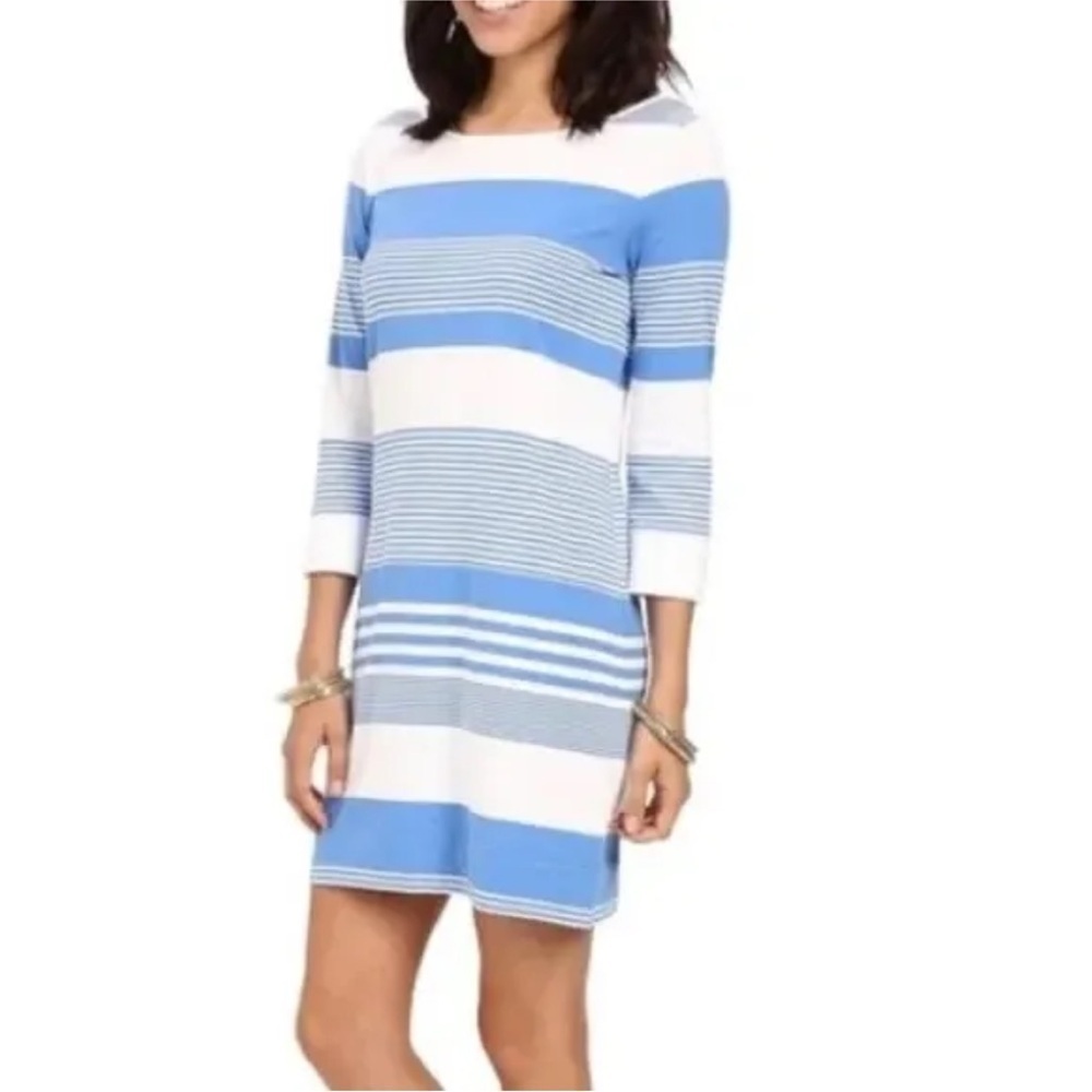 Lilly Pulitzer Marlow Bay Blue Coconut Stripes Dress Cotton Size S 3/4 Sleeves - Picture 3 of 10
